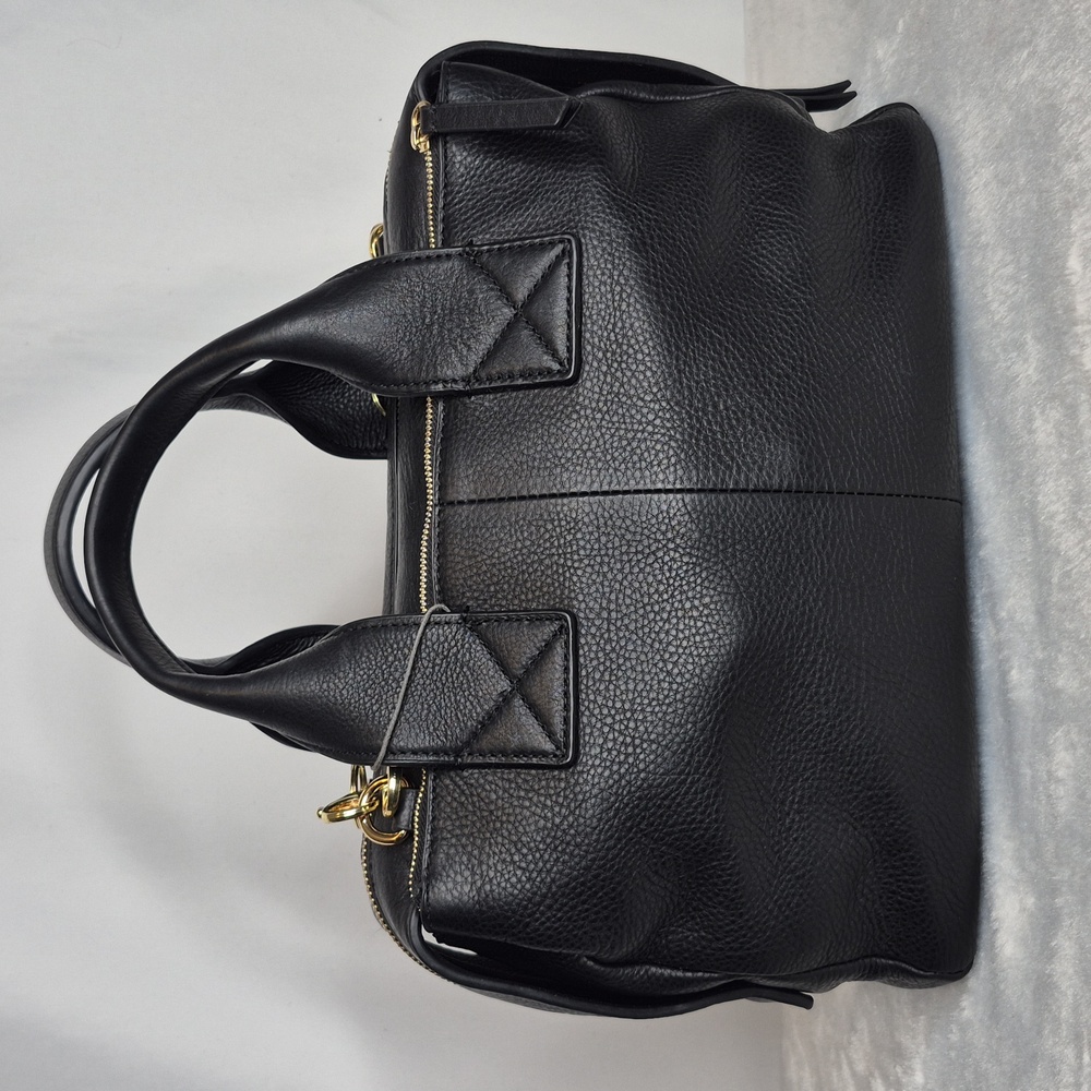 Vince Camuto Black Leather Handbag with Gold Accents - Picture 4 of 17